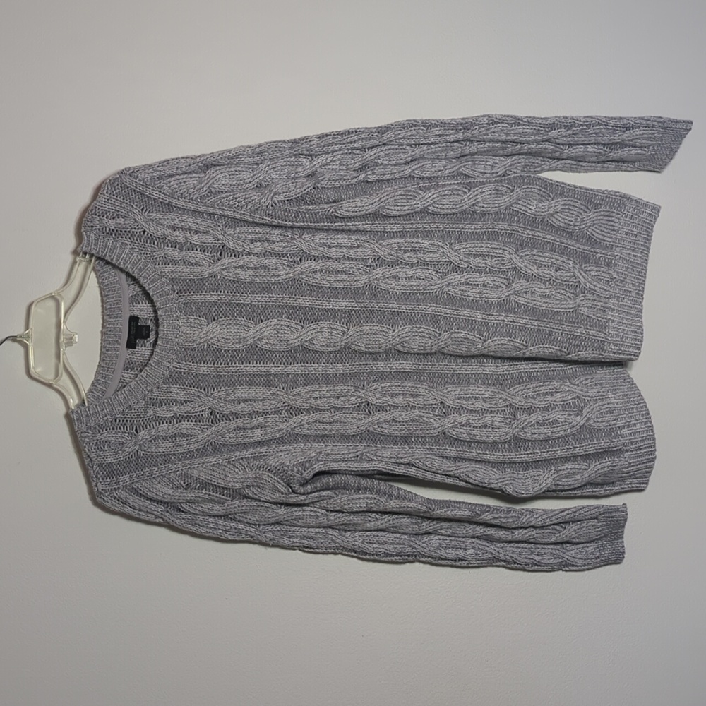 J Jill‎ Womens Fishermans Sweater Cable Knit Grey Preppy Chunky Grandpa Large